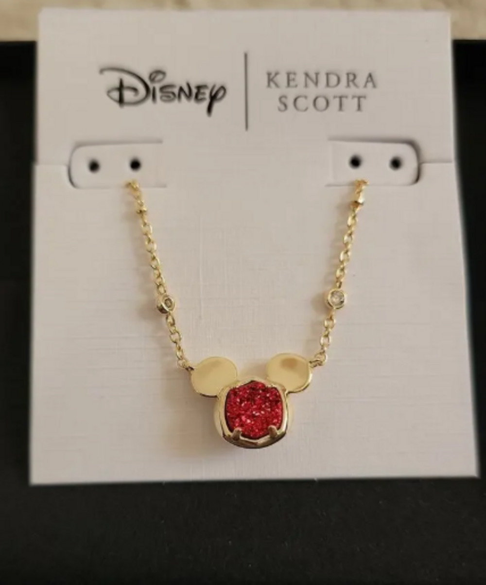 Disney x Kendra Scott Mickey Mouse Red Drusy Gold Pendant Necklace